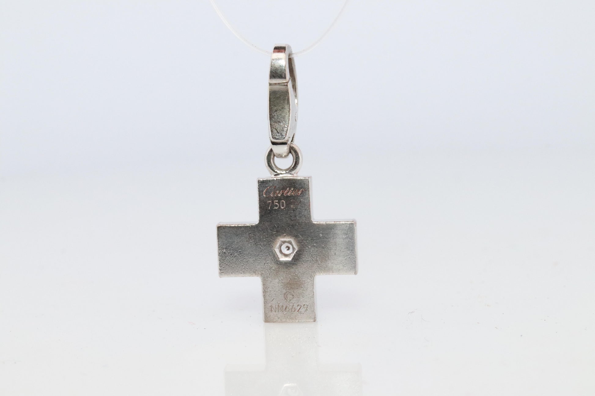 Genuine Cartier Cross Pendant. 18k White Gold Diamond Solitaire Crucifix Charm