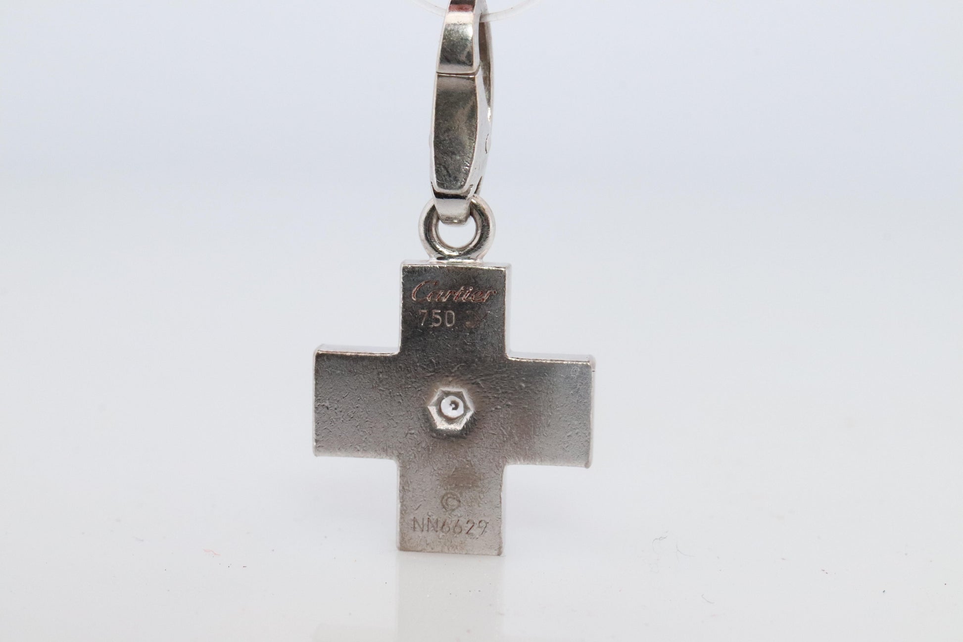 Genuine Cartier Cross Pendant. 18k White Gold Diamond Solitaire Crucifix Charm