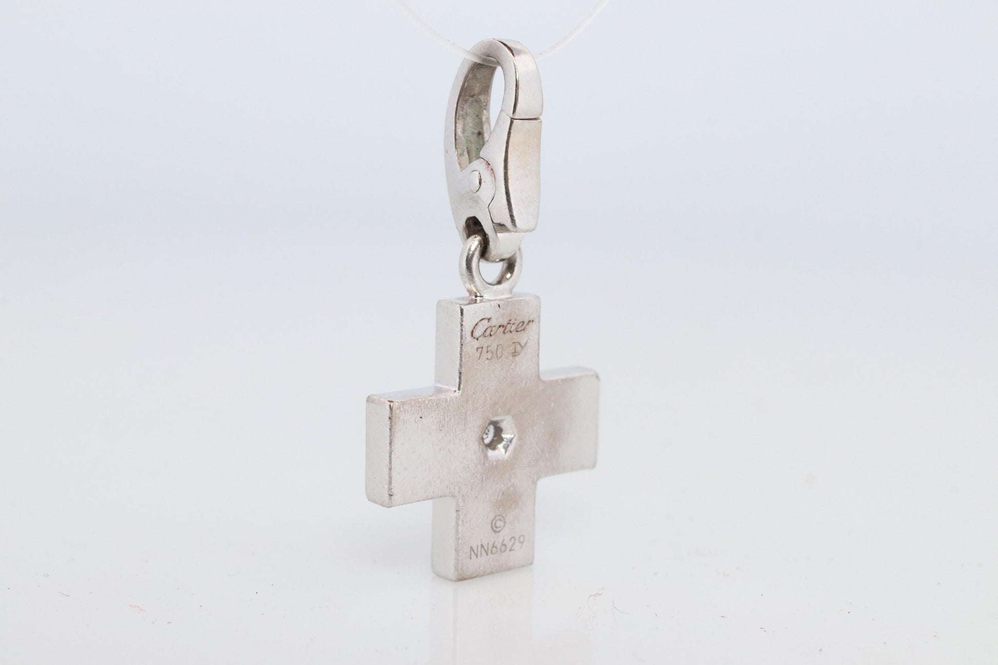 Genuine Cartier Cross Pendant. 18k White Gold Diamond Solitaire Crucifix Charm