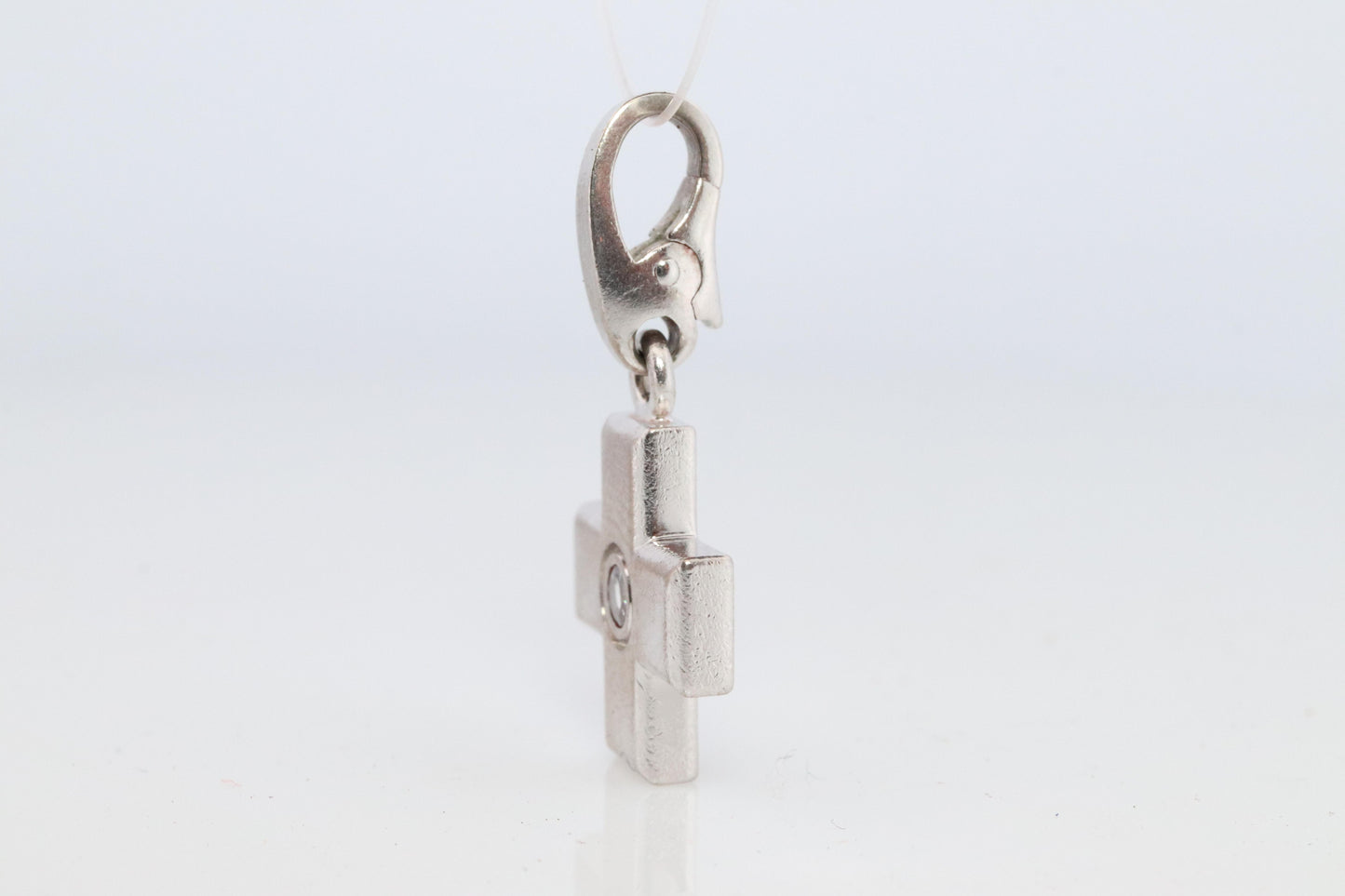 Genuine Cartier Cross Pendant. 18k White Gold Diamond Solitaire Crucifix Charm