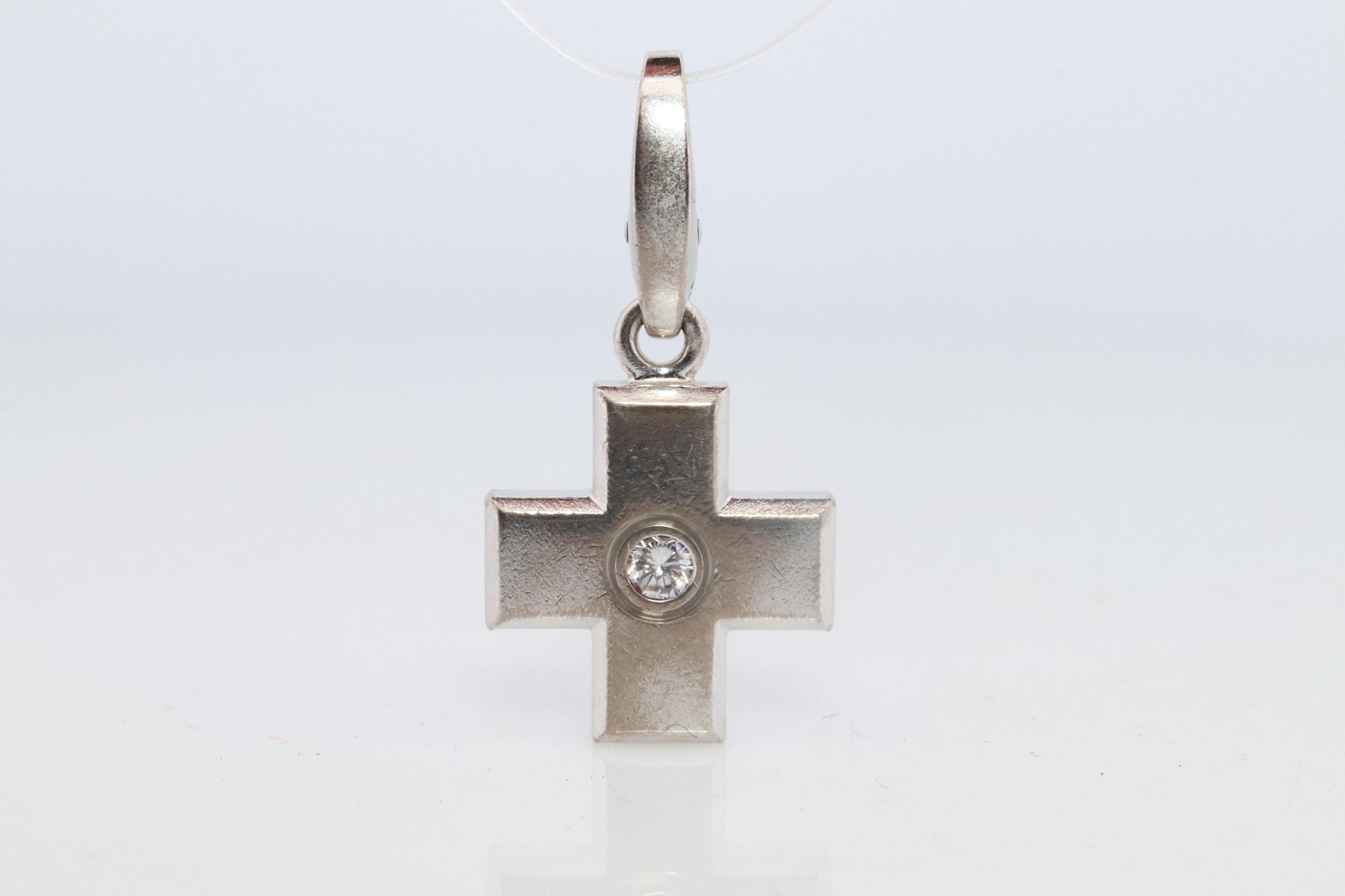 Genuine Cartier Cross Pendant. 18k White Gold Diamond Solitaire Crucifix Charm