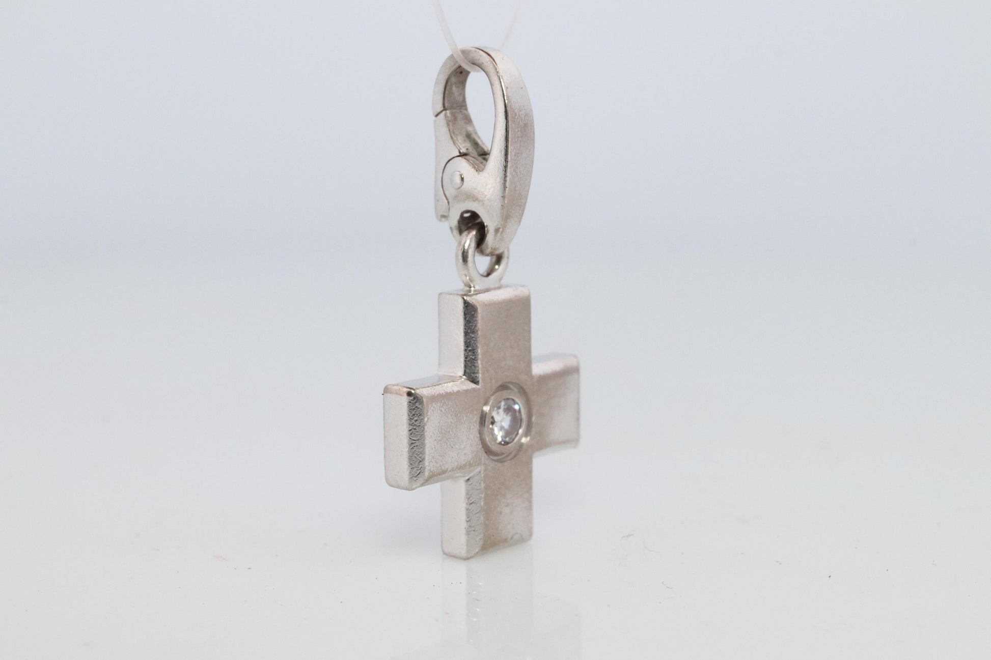 Genuine Cartier Cross Pendant. 18k White Gold Diamond Solitaire Crucifix Charm