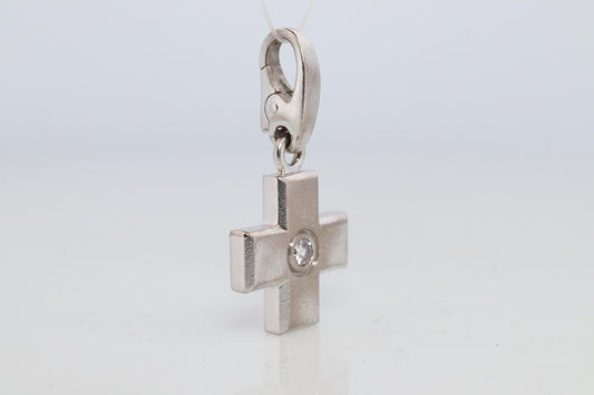 Genuine Cartier Cross Pendant. 18k White Gold Diamond Solitaire Crucifix Charm