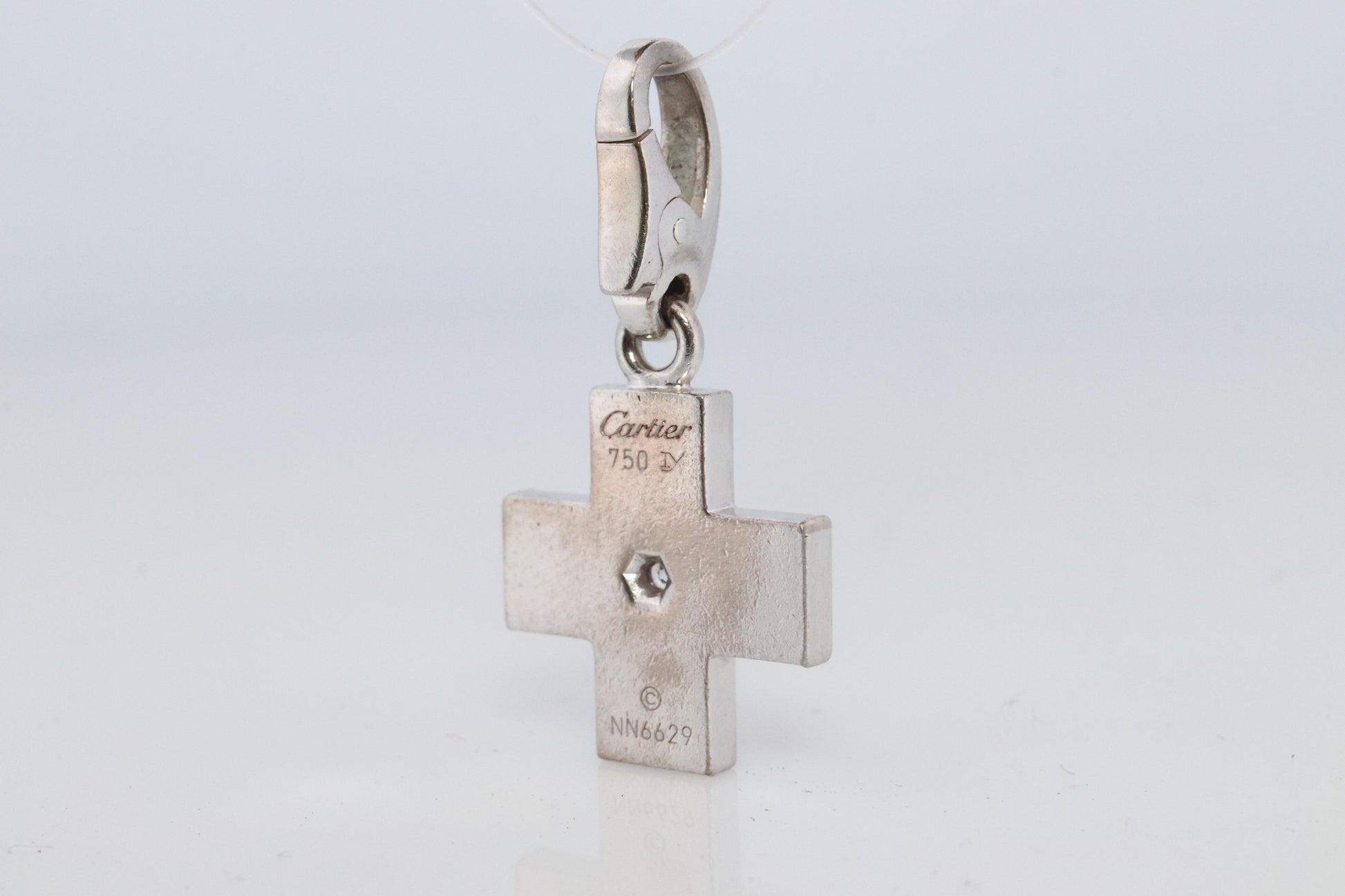 Genuine Cartier Cross Pendant. 18k White Gold Diamond Solitaire Crucifix Charm