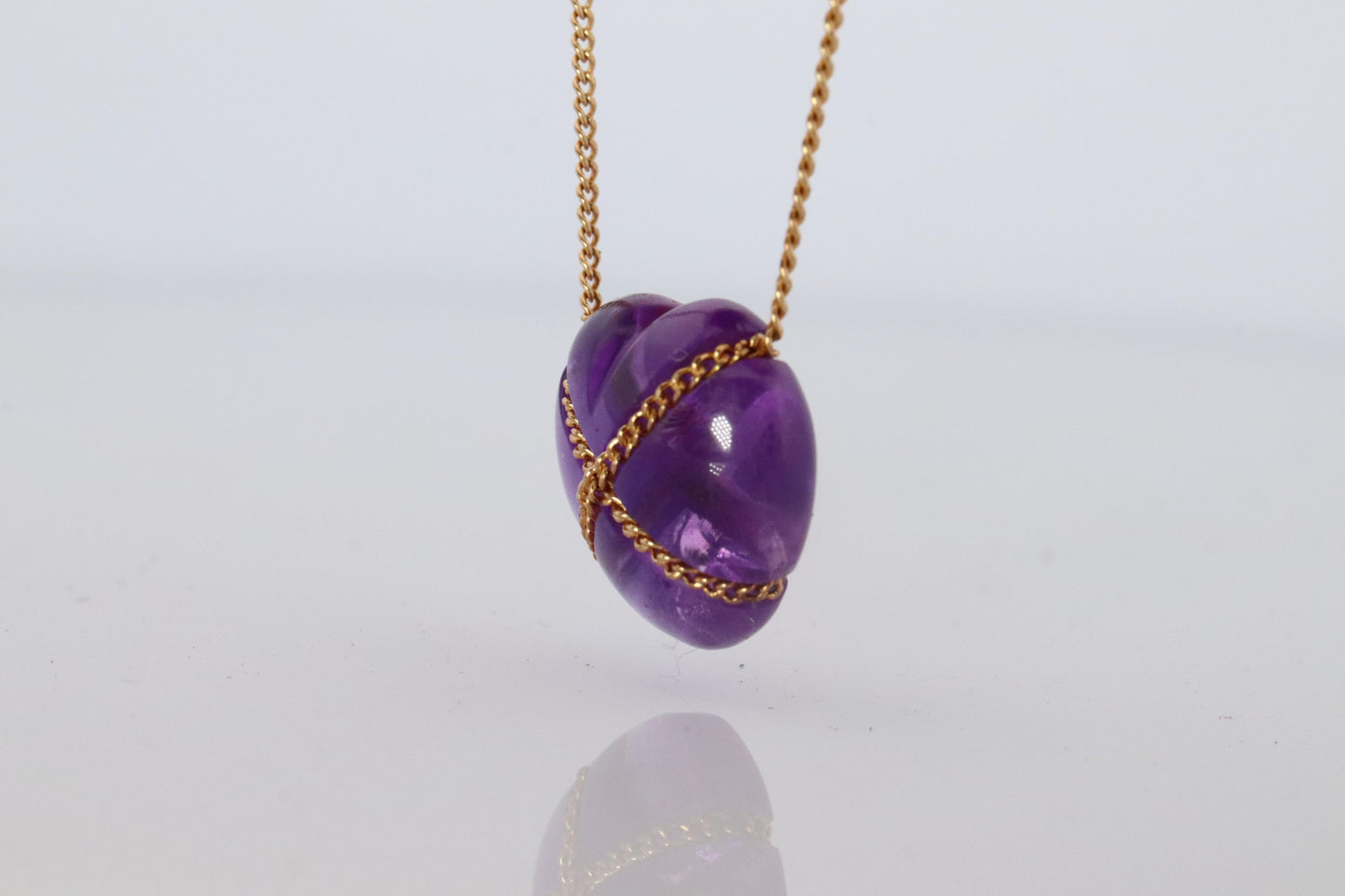 Tiffany and Co Heart Pendant 18k Tiffany Elsa Peretti Amethyst Cabochon Necklace