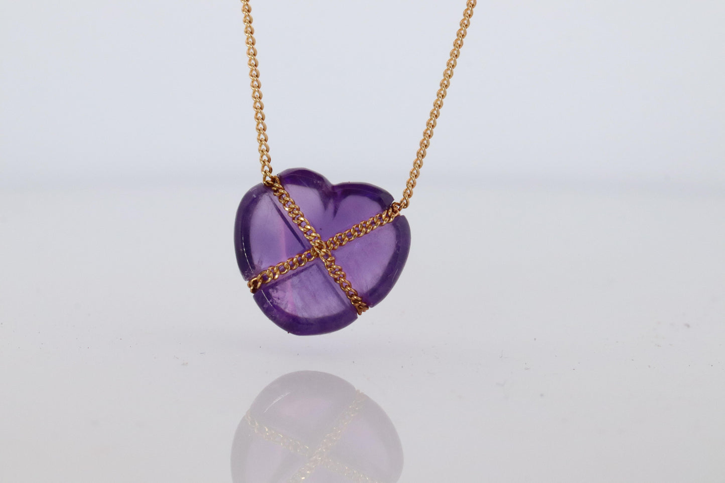 Tiffany and Co Heart Pendant 18k Tiffany Elsa Peretti Amethyst Cabochon Necklace