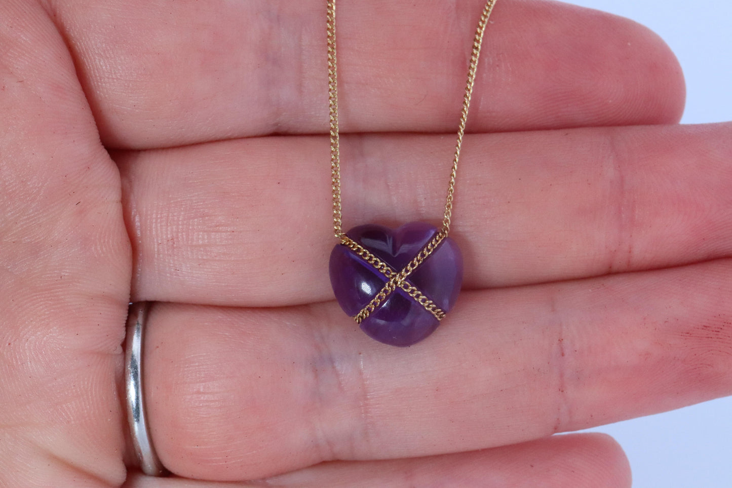 Tiffany and Co Heart Pendant 18k Tiffany Elsa Peretti Amethyst Cabochon Necklace