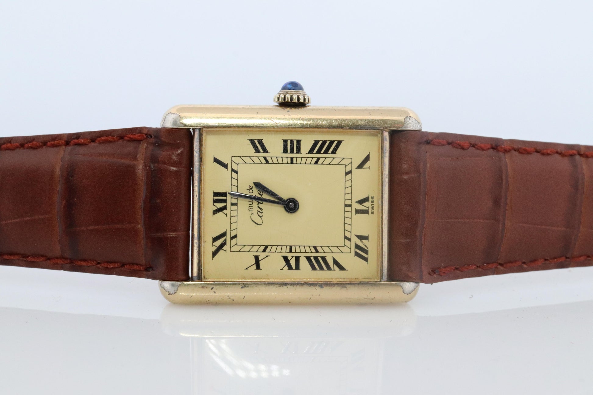 Vintage Must de Cartier Champagne Tank Watch. 925 Vermeil ARGENT Manual Tank.