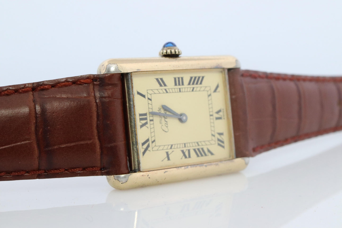 Vintage Must de Cartier Champagne Tank Watch. 925 Vermeil ARGENT Manual Tank.