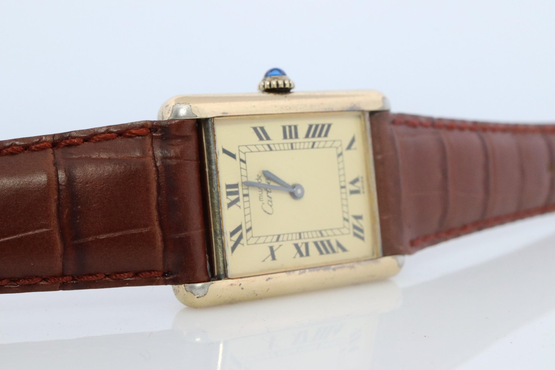 Vintage Must de Cartier Champagne Tank Watch. 925 Vermeil ARGENT Manual Tank.