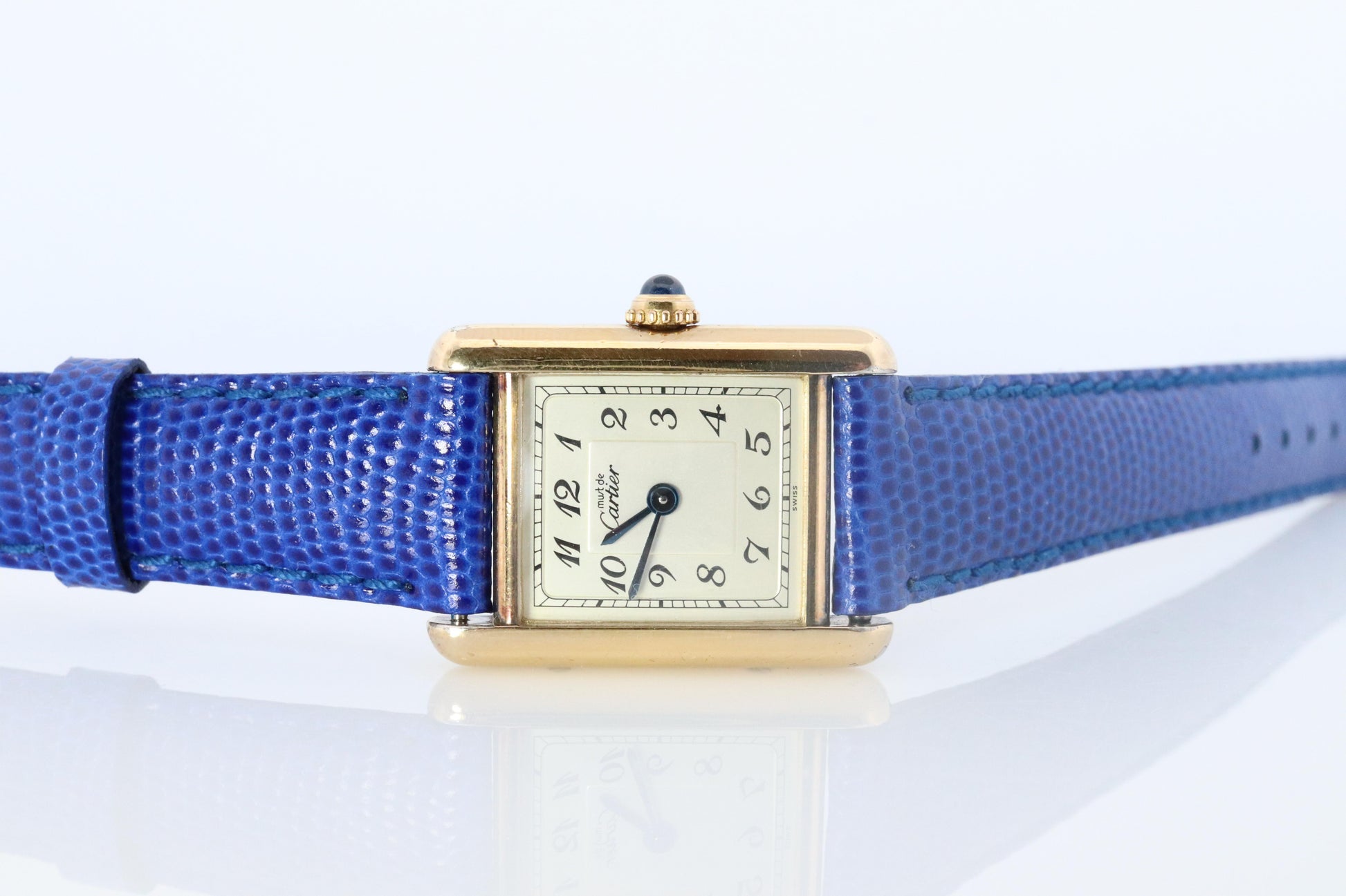 Vintage Must de Cartier Tank Arabic Dial Watch. Vermeil ARGENT 925 Small Tank