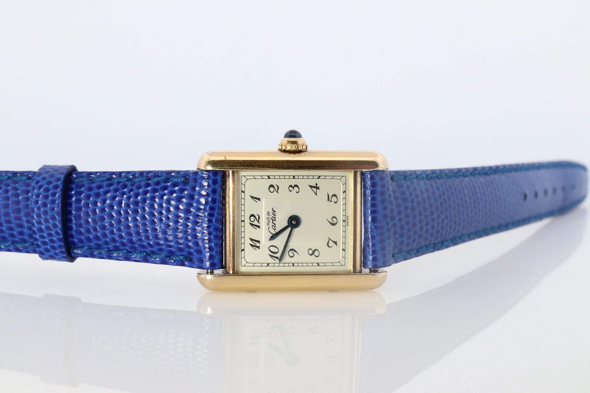 Vintage Must de Cartier Tank Arabic Dial Watch. Vermeil ARGENT 925 Small Tank
