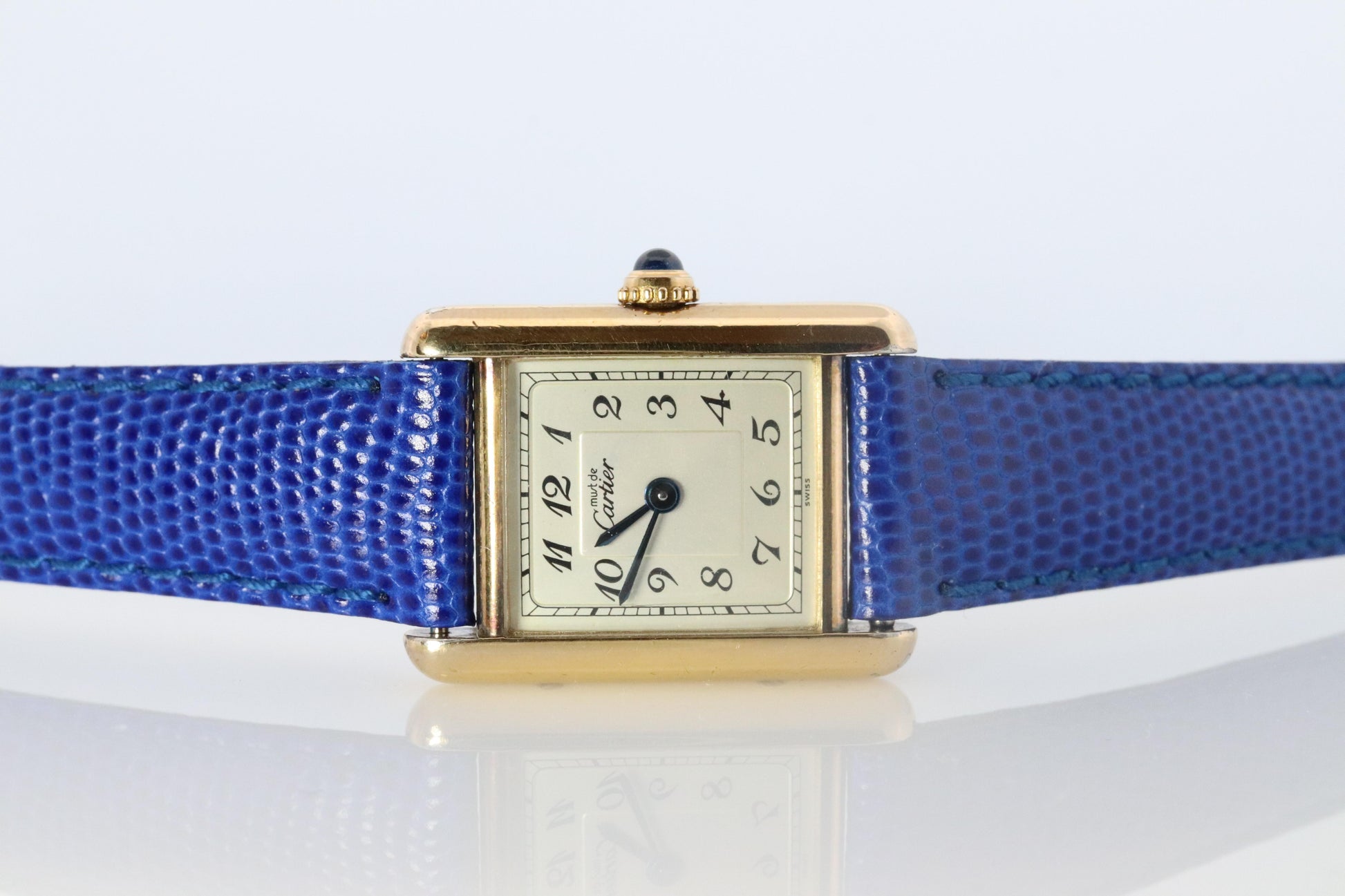 Vintage Must de Cartier Tank Arabic Dial Watch. Vermeil ARGENT 925 Small Tank
