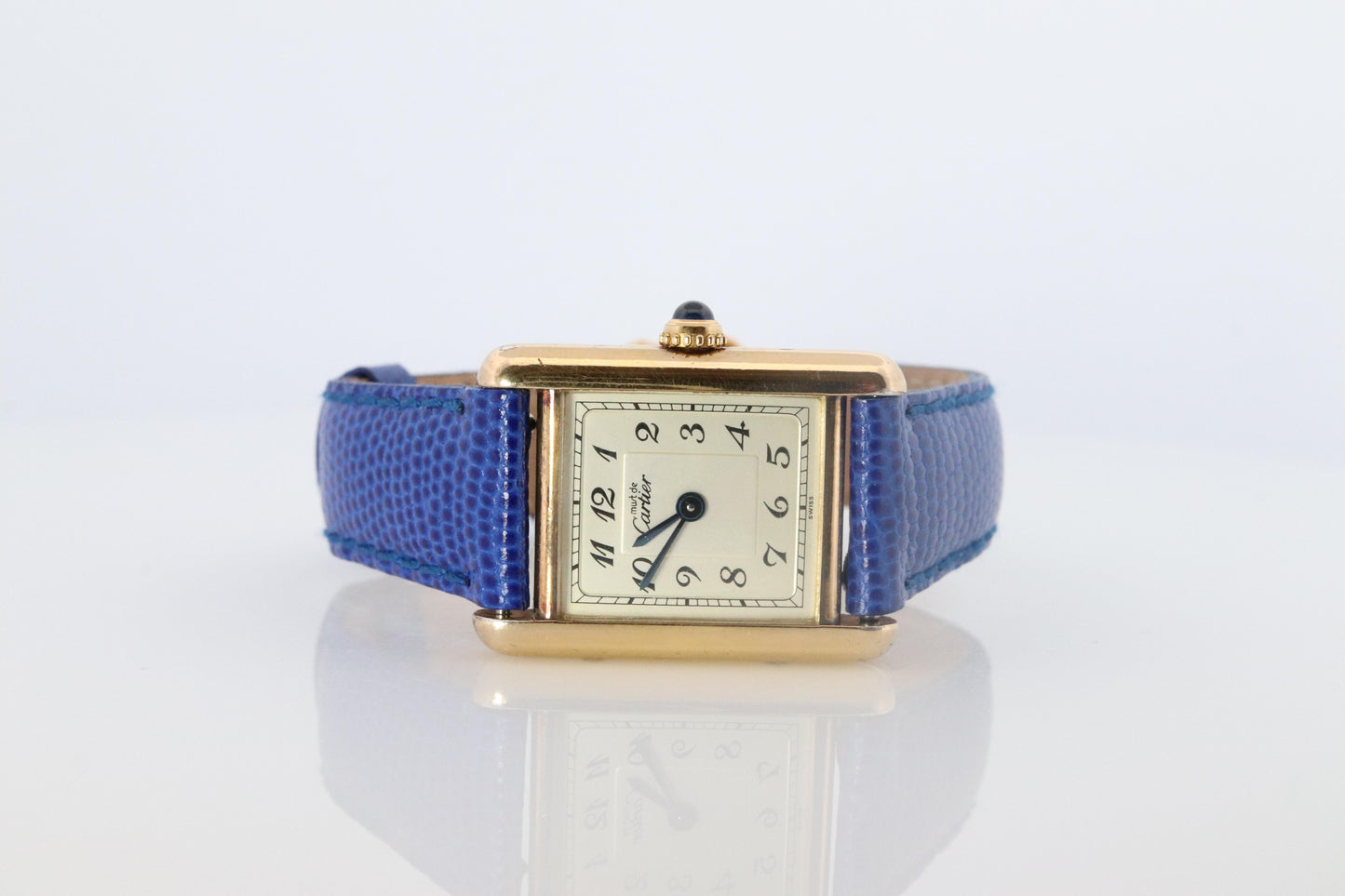 Vintage Must de Cartier Tank Arabic Dial Watch. Vermeil ARGENT 925 Small Tank
