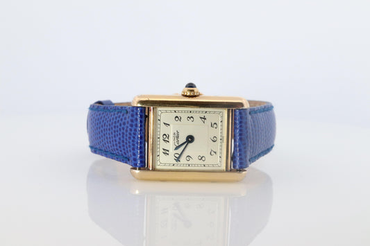 Vintage Must de Cartier Tank Arabic Dial Watch. Vermeil ARGENT 925 Small Tank