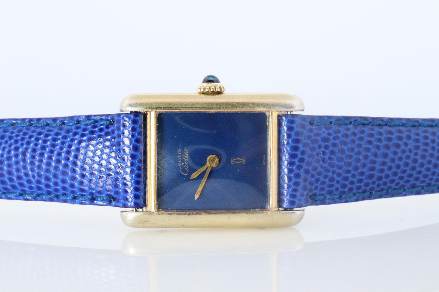 Must de Cartier Tank Blue Mystery Dial. Vermeil ARGENT 925 Small Windup Watch