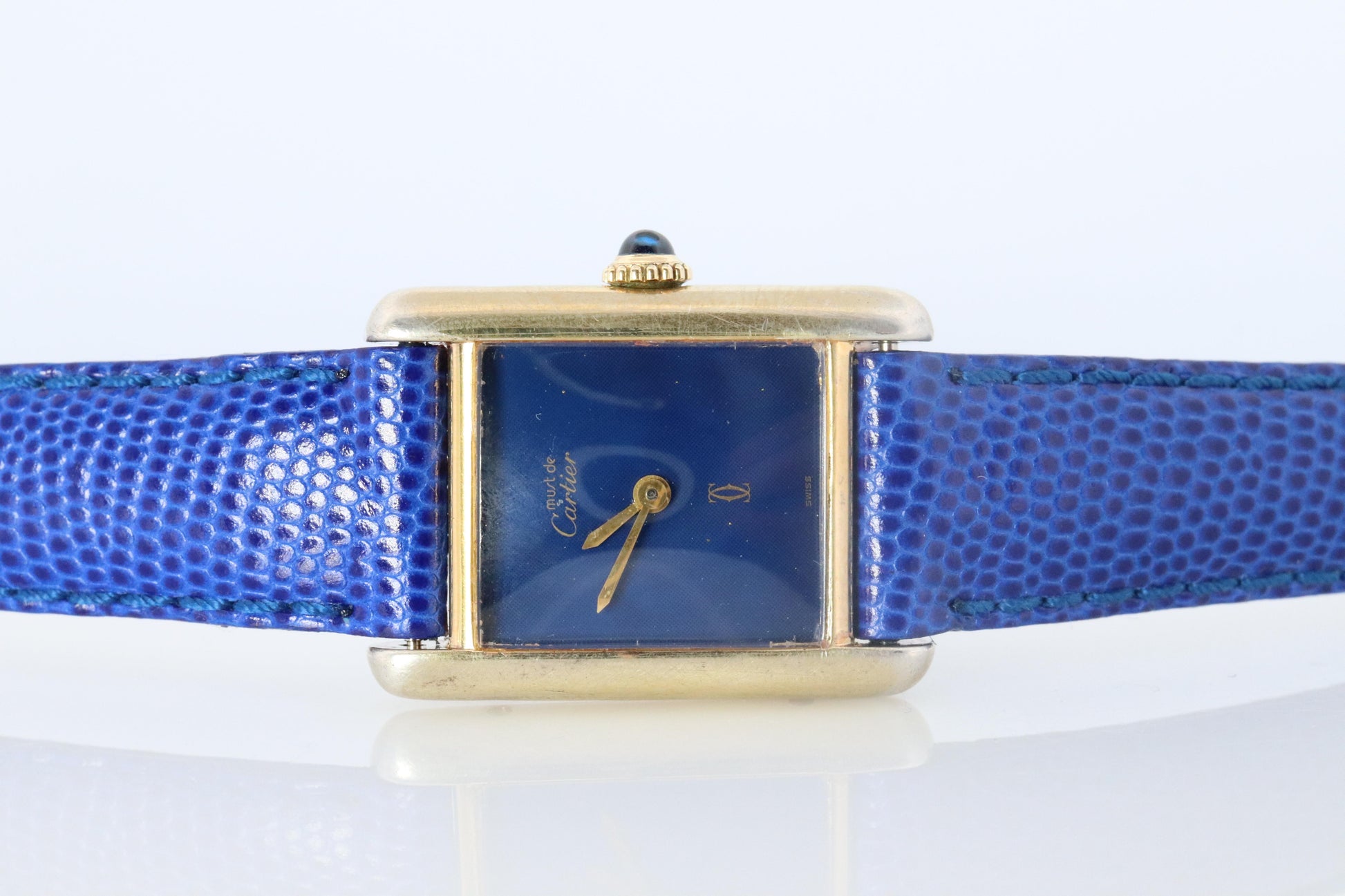 Must de Cartier Tank Blue Mystery Dial. Vermeil ARGENT 925 Small Windup Watch