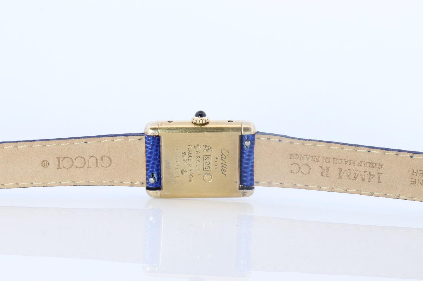 Must de Cartier Tank Blue Mystery Dial. Vermeil ARGENT 925 Small Windup Watch