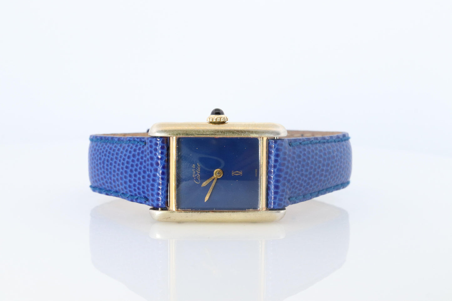 Must de Cartier Tank Blue Mystery Dial. Vermeil ARGENT 925 Small Windup Watch