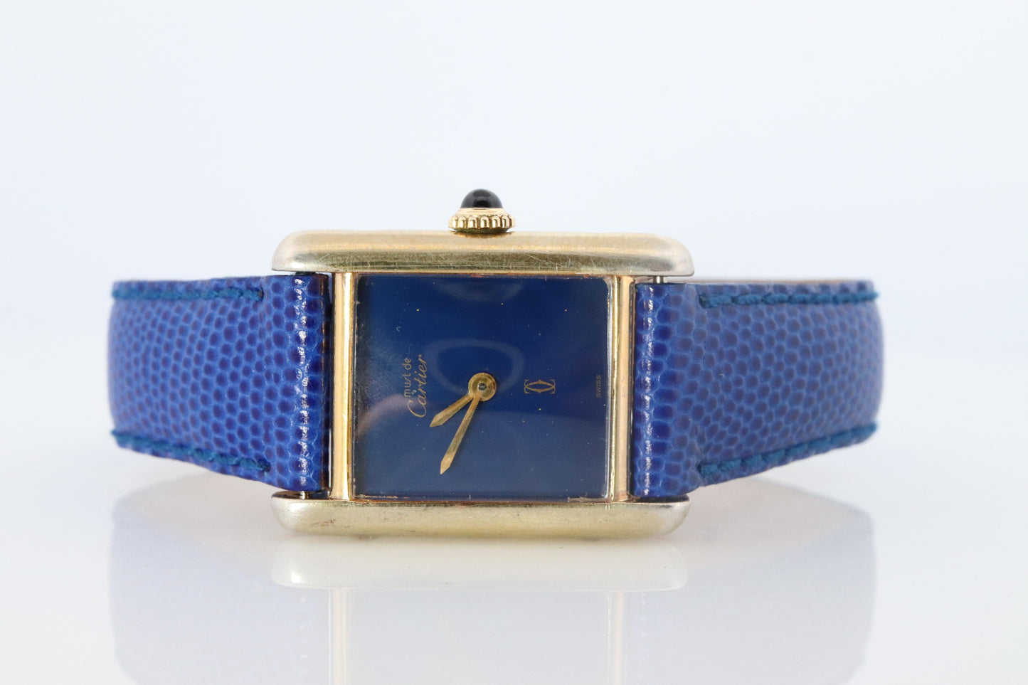 Must de Cartier Tank Blue Mystery Dial. Vermeil ARGENT 925 Small Windup Watch