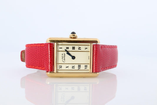 Vintage Must de Cartier Tank Pillar 1613 Dial Watch. Vermeil ARGENT Small Tank