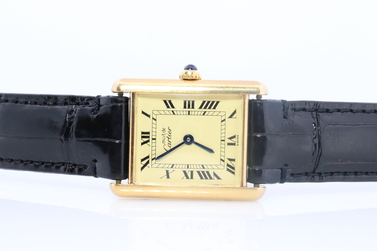 Vintage Must de Cartier Champagne Tank Watch. 925 Vermeil ARGENT Quartz Tank.