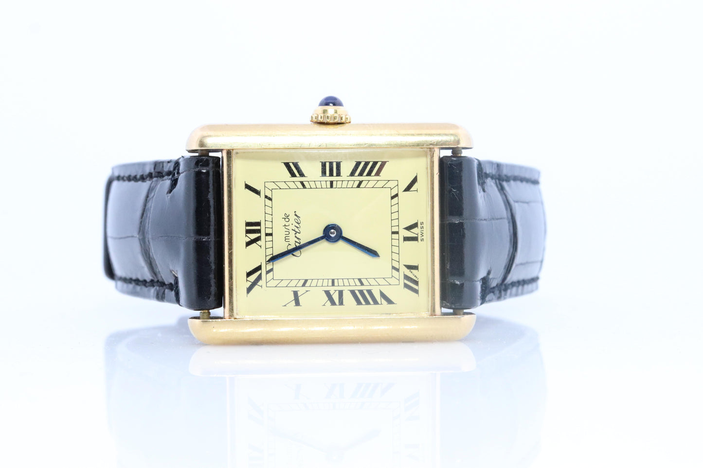 Vintage Must de Cartier Champagne Tank Watch. 925 Vermeil ARGENT Quartz Tank.