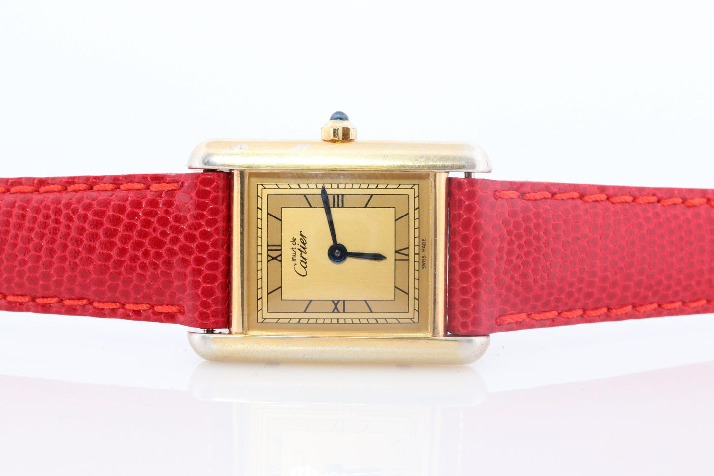 Vintage Must de Cartier Tank Gold Dial Watch. Vermeil ARGENT Small Tank