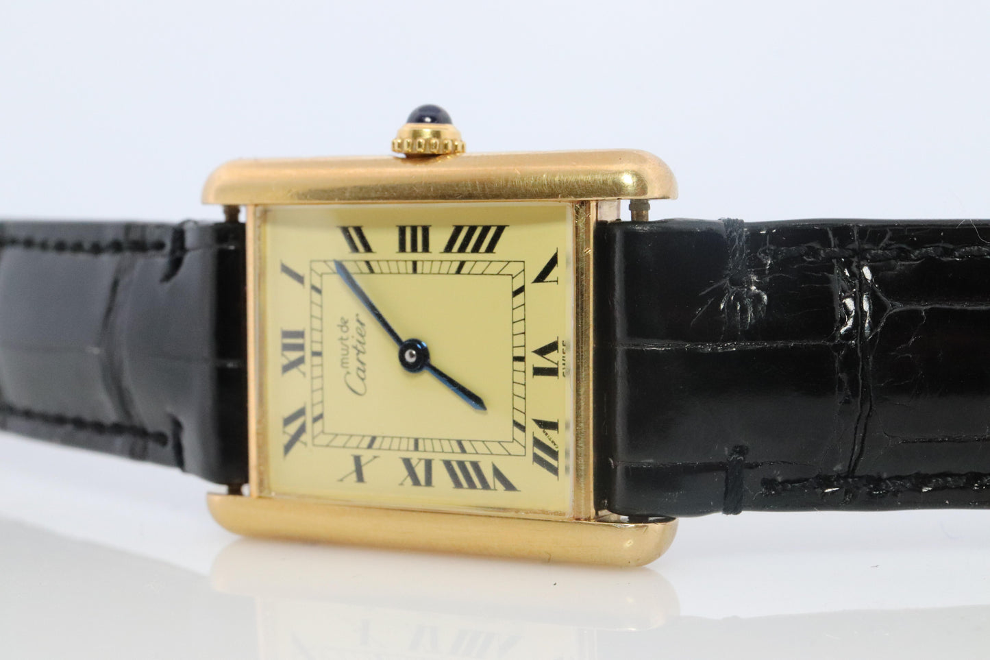 Vintage Must de Cartier Champagne Tank Watch. 925 Vermeil ARGENT Quartz Tank.