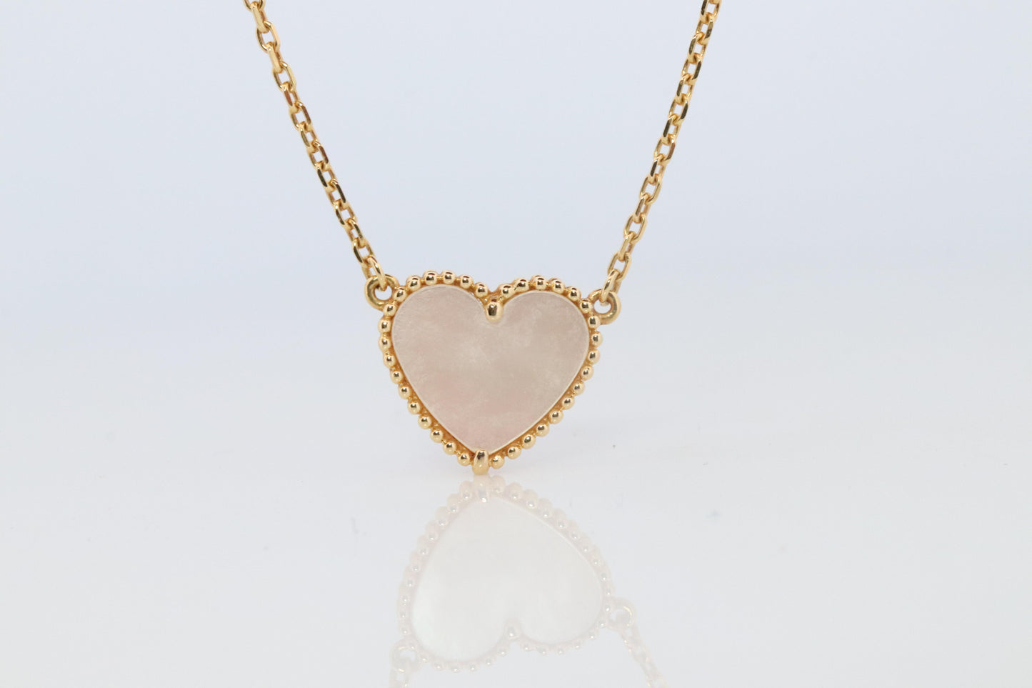 Van Cleef Arpels Lucky Alhambra Necklace. Genuine VCA 18k YG Shell Heart Pendant