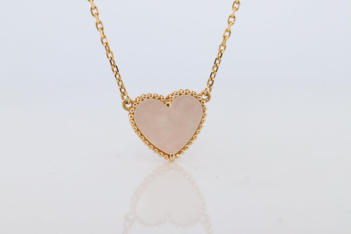 Van Cleef Arpels Lucky Alhambra Necklace. Genuine VCA 18k YG Shell Heart Pendant
