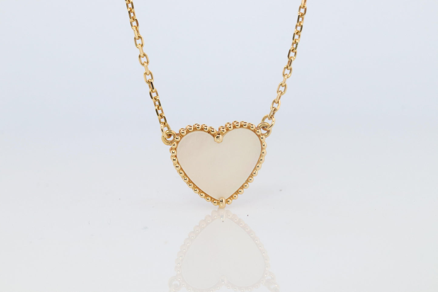 Van Cleef Arpels Lucky Alhambra Necklace. Genuine VCA 18k YG Shell Heart Pendant