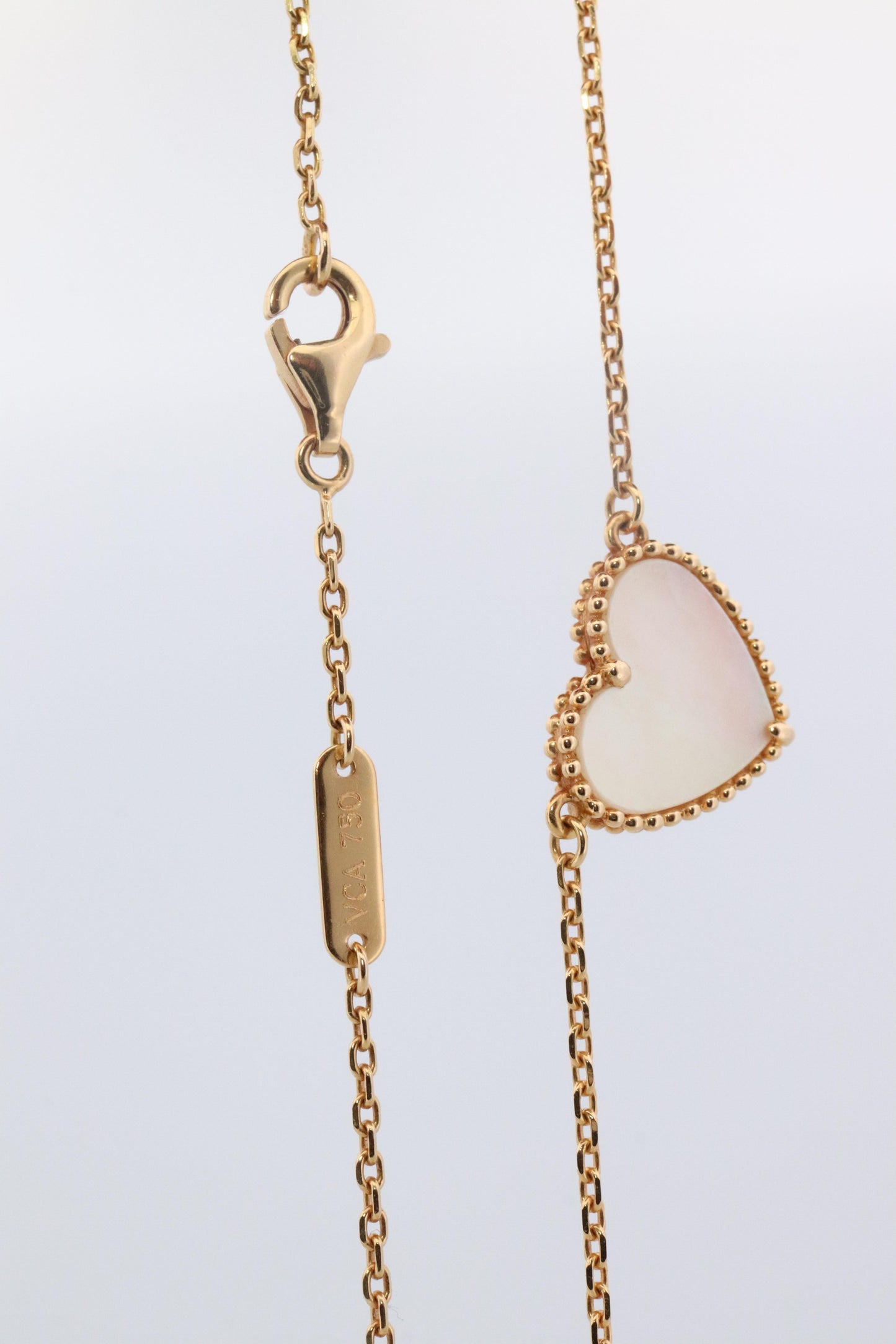 Van Cleef Arpels Lucky Alhambra Necklace. Genuine VCA 18k YG Shell Heart Pendant