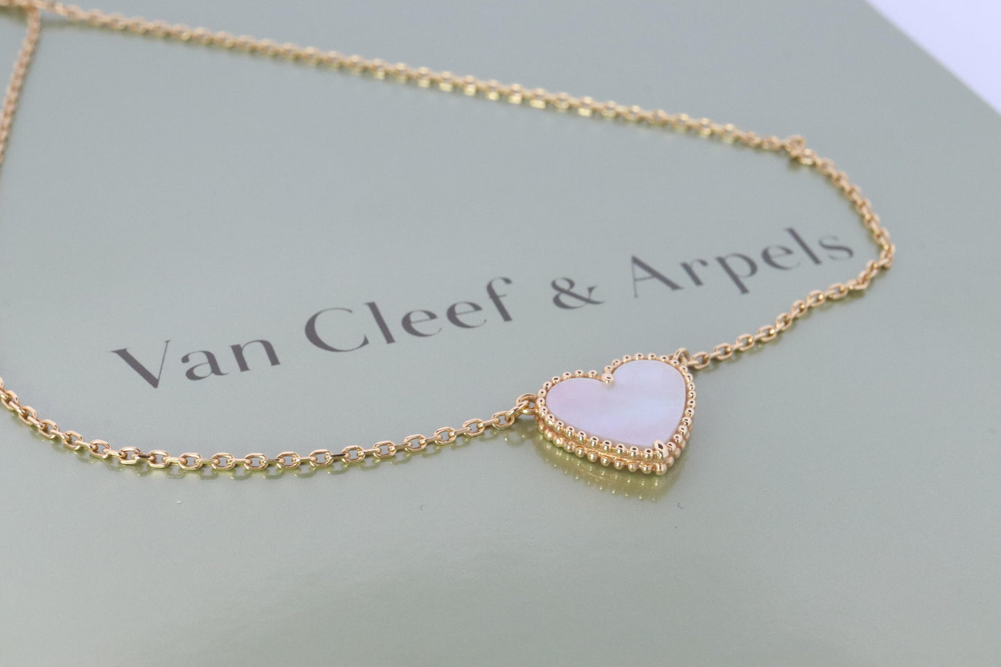 Van Cleef Arpels Lucky Alhambra Necklace. Genuine VCA 18k YG Shell Heart Pendant