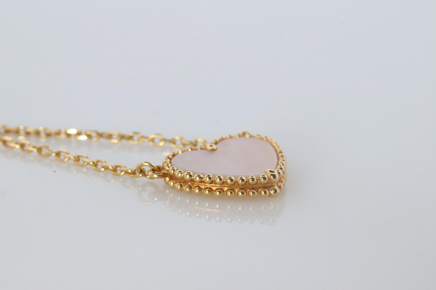 Van Cleef Arpels Lucky Alhambra Necklace. Genuine VCA 18k YG Shell Heart Pendant