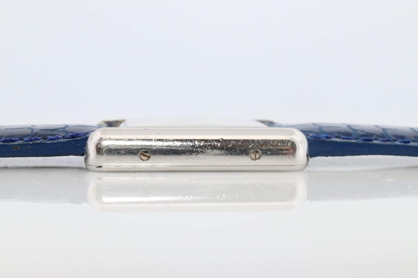 Vintage Must de Cartier Tank Watch. 925 Vermeil ARGENT 2416 Blue Dial Tank