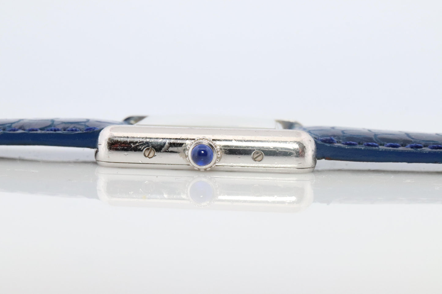 Vintage Must de Cartier Tank Watch. 925 Vermeil ARGENT 2416 Blue Dial Tank