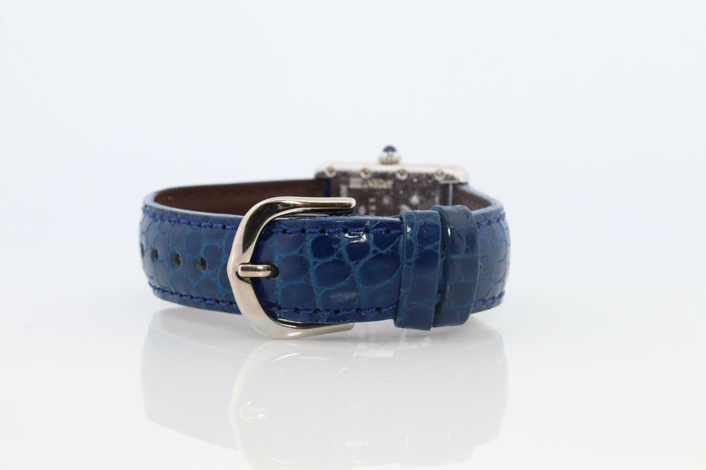 Vintage Must de Cartier Tank Watch. 925 Vermeil ARGENT 2416 Blue Dial Tank