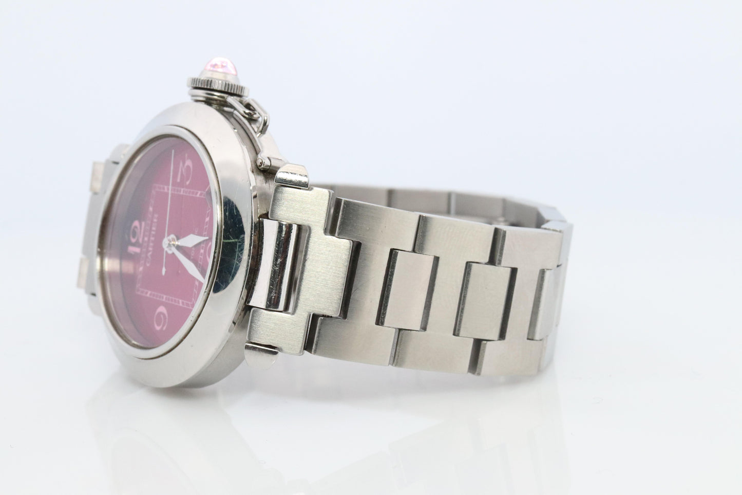 Vintage Cartier PASHA C Automatic 2324. Rare RED Cherry Bordeaux Dial.