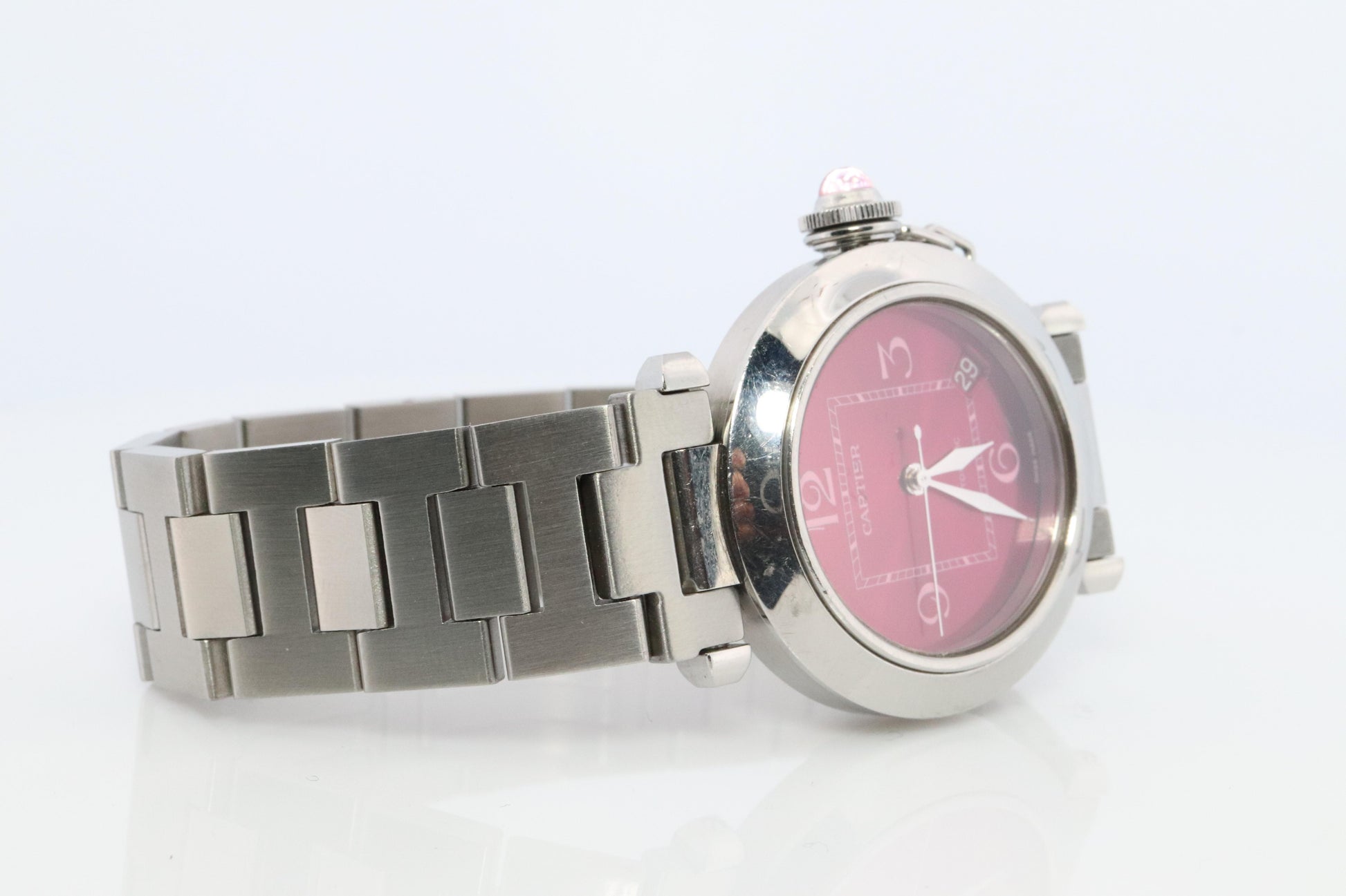 Vintage Cartier PASHA C Automatic 2324. Rare RED Cherry Bordeaux Dial.