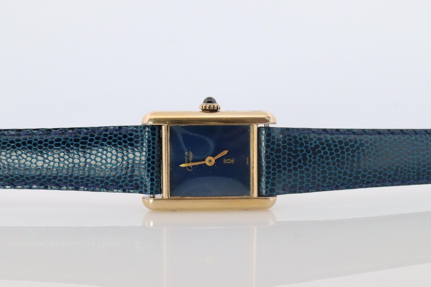 Must de Cartier Tank Blue Mystery Dial. Vermeil ARGENT 925 Small Windup Watch
