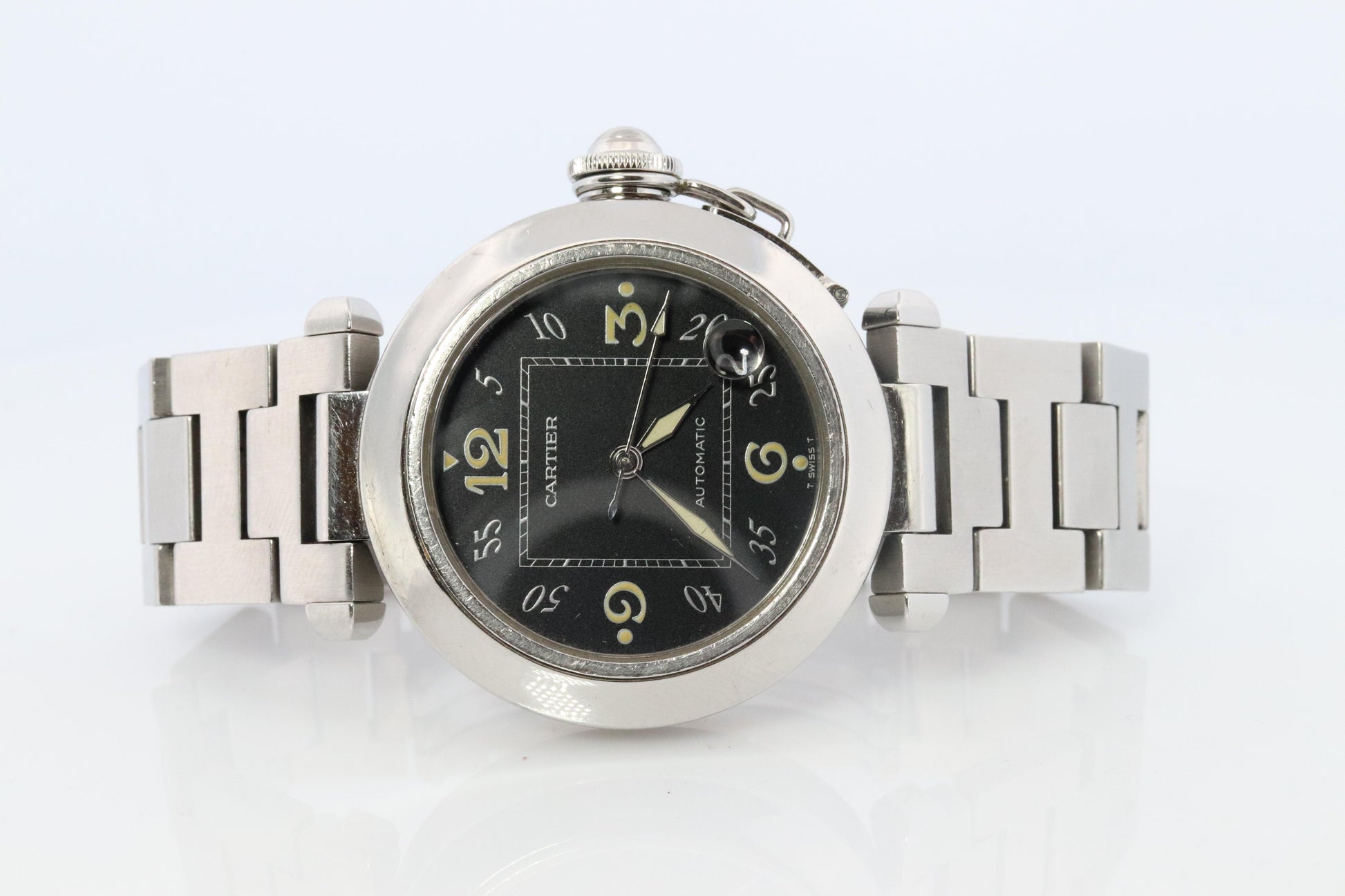 Vintage Cartier PASHA C Automatic 2324. Rare Black Dial W31043M7.