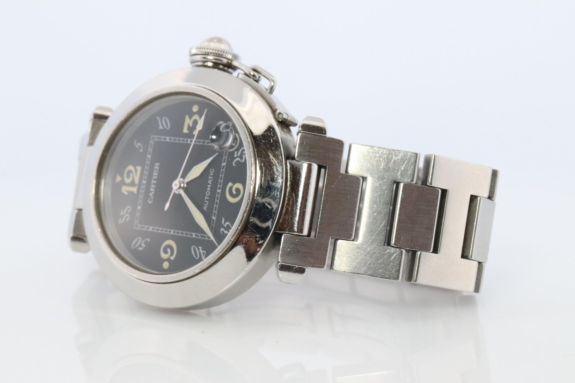 Vintage Cartier PASHA C Automatic 2324. Rare Black Dial W31043M7.