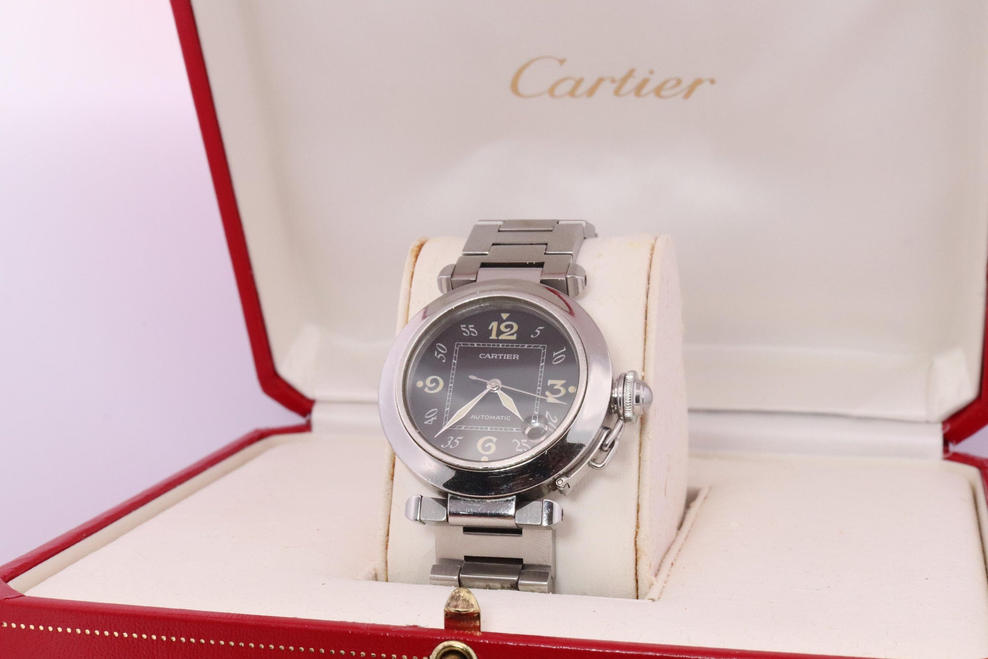 Vintage Cartier PASHA C Automatic 2324. Rare Black Dial W31043M7.