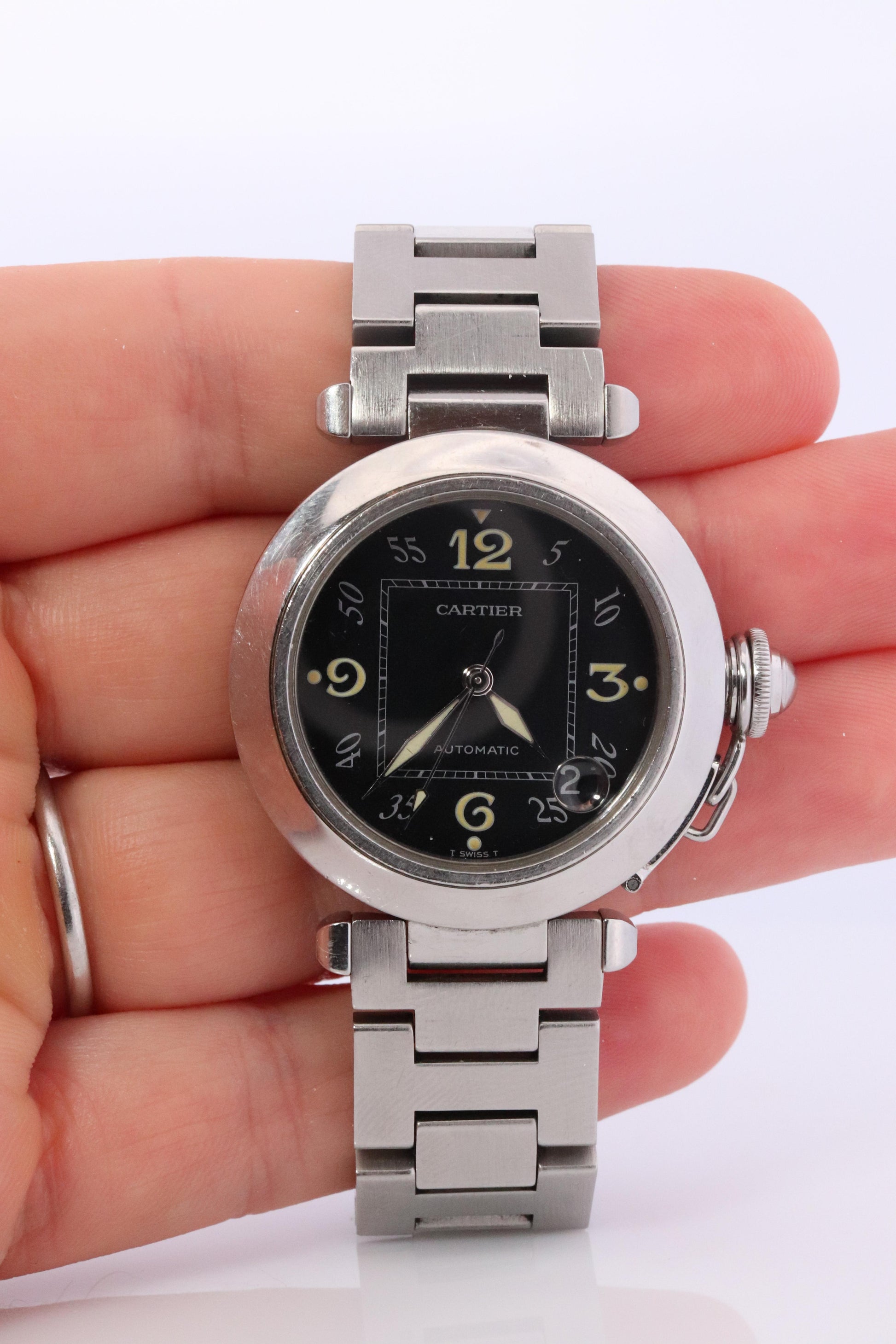 Vintage Cartier PASHA C Automatic 2324. Rare Black Dial W31043M7.