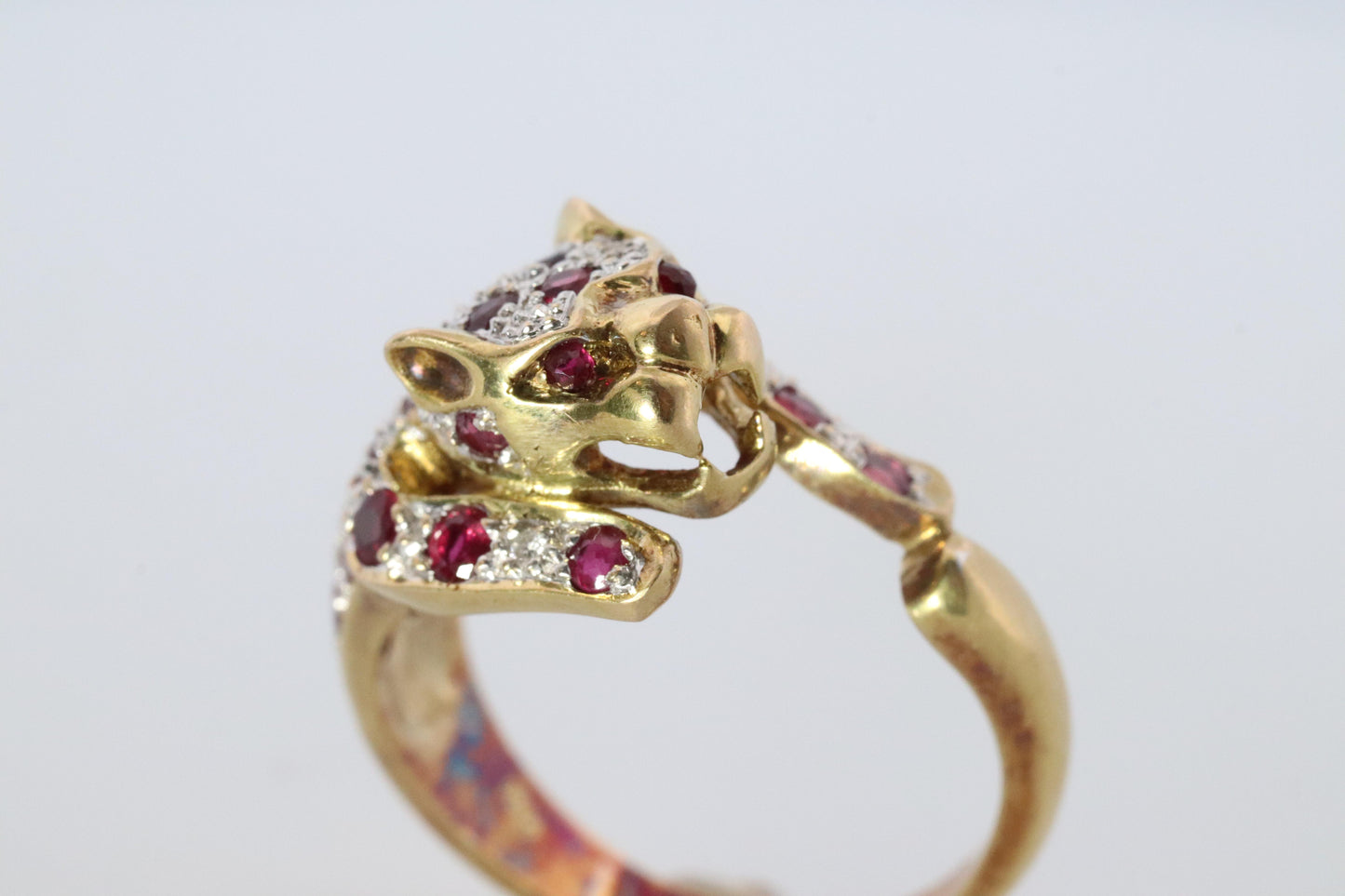 18k Panther Leopard Jaguar Cheetah Ruby ring. Encrusted Rubies Ready to Pouce
