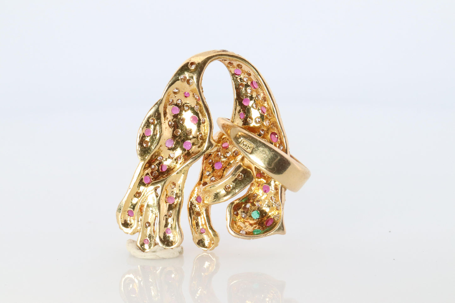18k Panther Leopard Jaguar Cheetah Ruby Pendant. Encrusted Rubies and Diamonds.
