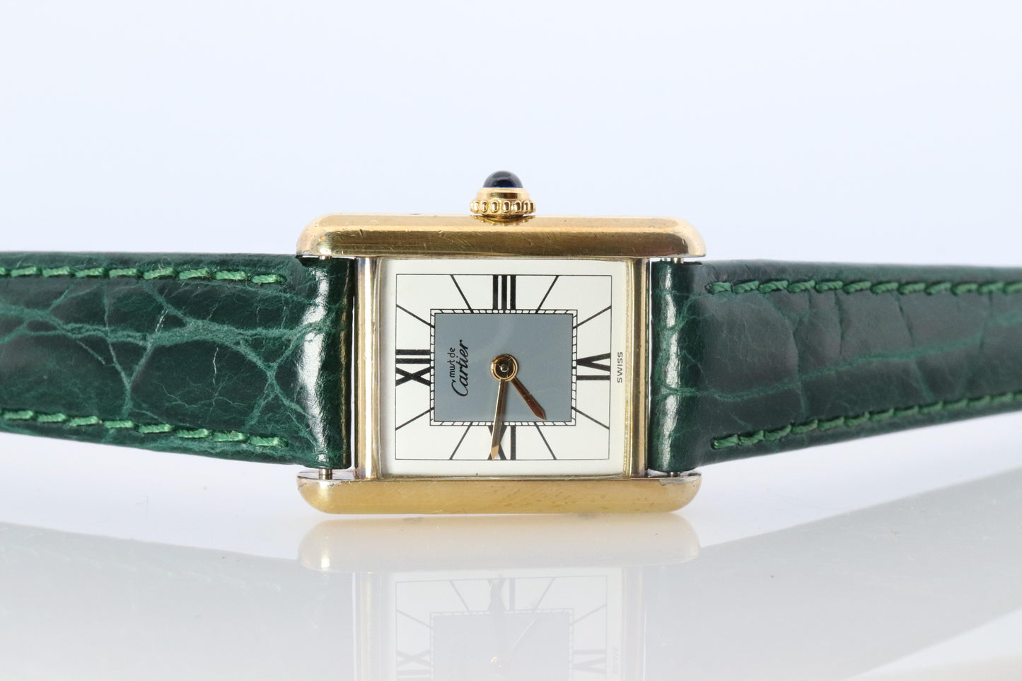 Vintage Must de Cartier Tank Gray 5057001 Dial Watch Vermeil ARGENT Small Tank