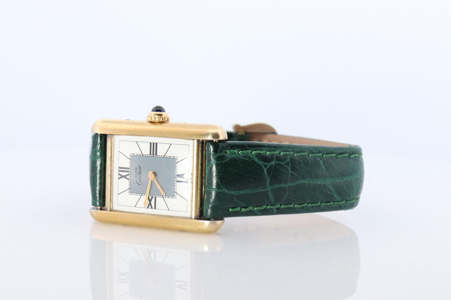 Vintage Must de Cartier Tank Gray 5057001 Dial Watch Vermeil ARGENT Small Tank