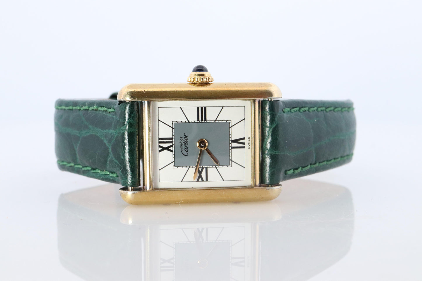 Vintage Must de Cartier Tank Gray 5057001 Dial Watch Vermeil ARGENT Small Tank